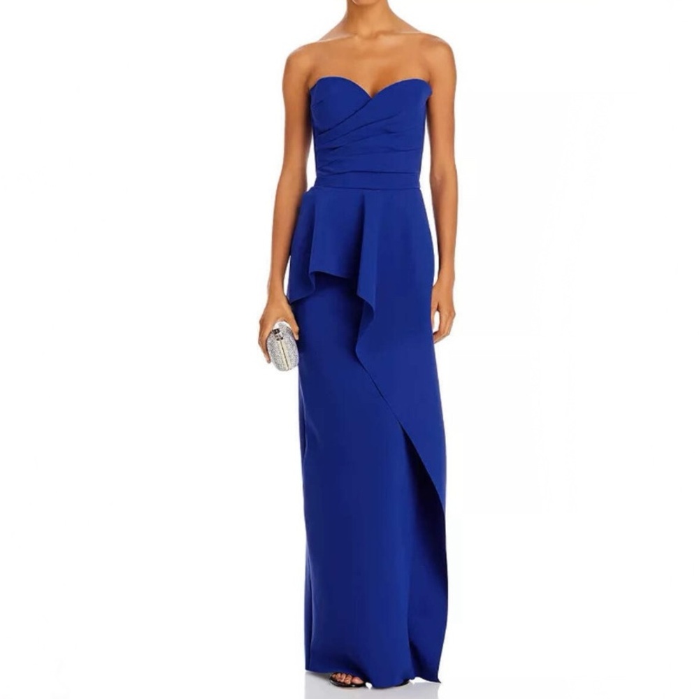 Chiara Boni Royal Blue Strapless Peplum Gown